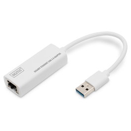 Digitus Adaptador USB 3.0 a RJ45 Gigabit Ethernet LAN, Blanco, Compatible con Windows y Mac OS