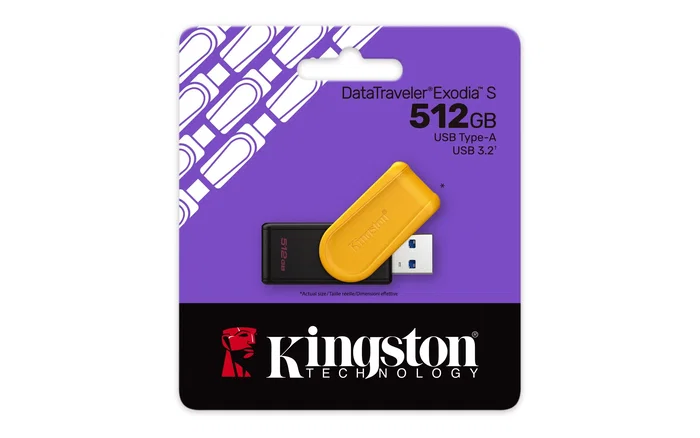 Kingston DataTraveler Exodia S - USB Flash Drive 512 GB USB 3.2 Gen 1 Tipo A con Tapon Giratorio - Color Negro y Amarillo