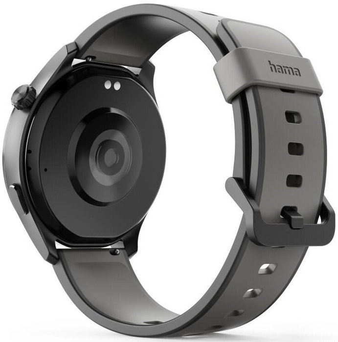 Hama Smartwatch 9000 Reloj Inteligente Negro-Gris Caja de Acero y Pulsera de Silicona GPS Pulsómetro SpO2 Amoled