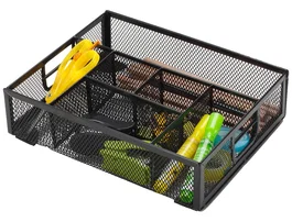 Q-connect KF17291 Organizador de Sobremesa Metálico Rejilla Negra con 6 Departamentos 235x183x65 mm