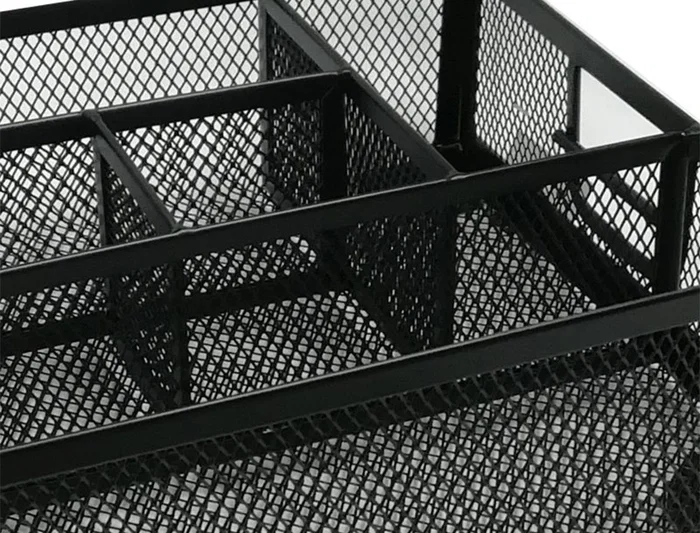 Q-connect KF17291 Organizador de Sobremesa Metálico Rejilla Negra con 6 Departamentos 235x183x65 mm