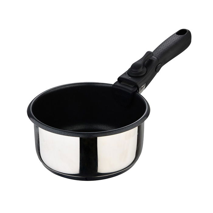 Bergner BG-32293-MM Set 3 Cazos Click & Cook Acero Inoxidable Ø16x8cm, Ø18x9cm, Ø20x10cm + Mango Multiusos Desmontable Inducción