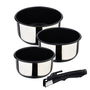 Bergner BG-32293-MM Set 3 Cazos Click & Cook Acero Inoxidable Ø16x8cm, Ø18x9cm, Ø20x10cm + Mango Multiusos Desmontable Inducción