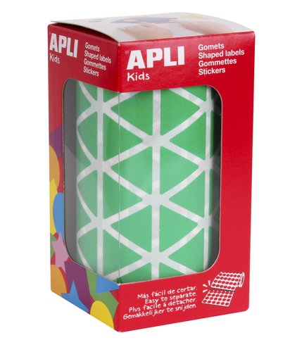 Apli Gomets autoadhesivos triangulares verdes de 20 mm, rollo de 2832 unidades