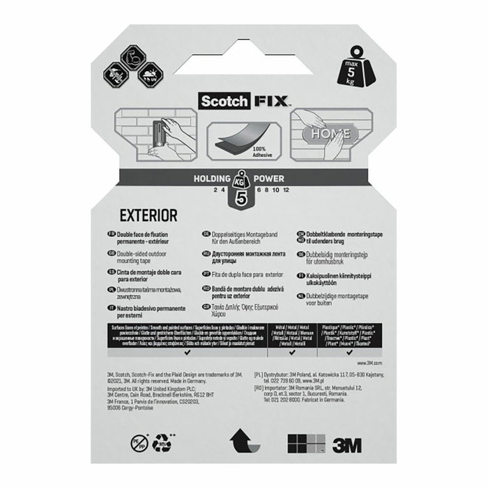 Scotch Cinta de montaje de doble cara para exteriores 19 mm x 1,5 m Scotch Cinta de montaje de doble cara para exteriores 19 mm x 1,5 m