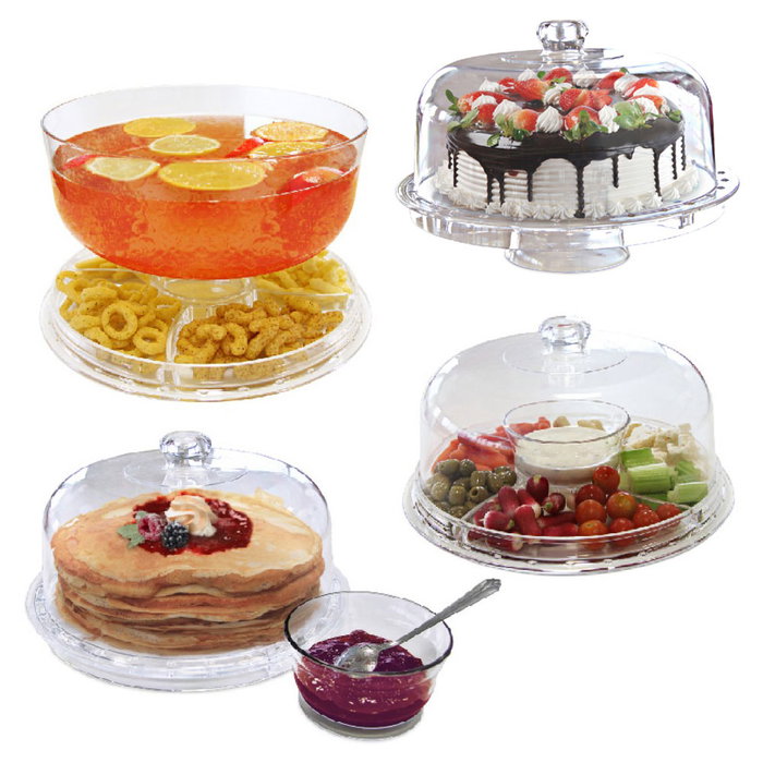 Home Deco Factory Pastelera / Chip-Dip Transparente Plástico 2 Piezas Múltiples Combinaciones Diámetro 31 cm