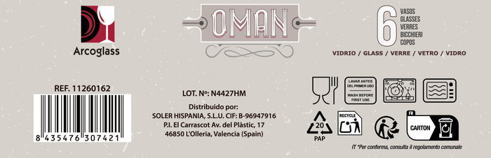Arcoglass Set de 6 Chupitos Oman 55cc