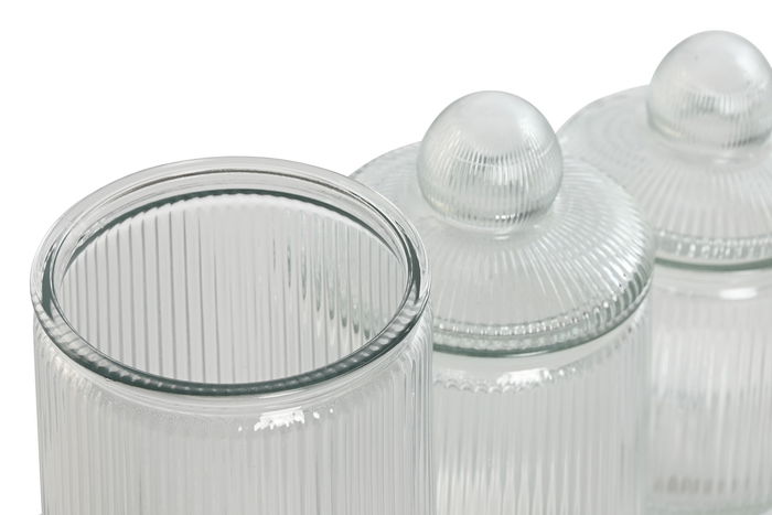 DKD Home Decor Bote Basicos Transparente Cristal Set de 3 Piezas Cierre Hermético 11.2 x 26.6 x 11.2 cm