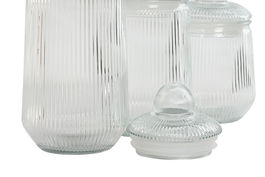 DKD Home Decor Bote Basicos Transparente Cristal Set de 3 Piezas Cierre Hermético 11.2 x 26.6 x 11.2 cm