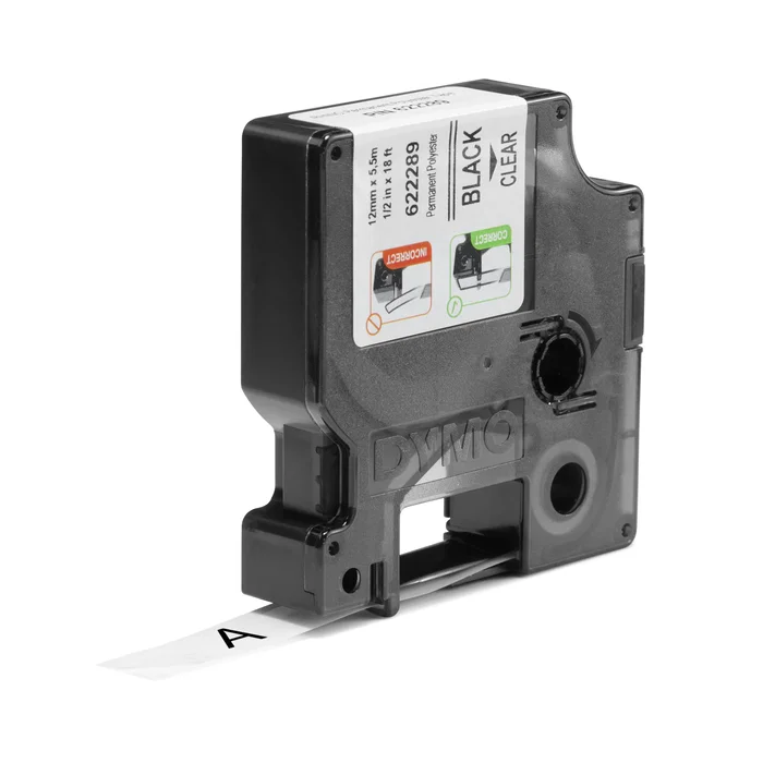 Dymo Rhino Cinta ID1-12 Negro sobre transparente