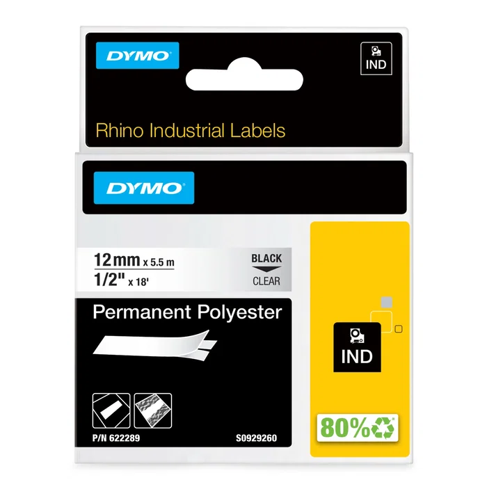Dymo Rhino Cinta ID1-12 Negro sobre transparente