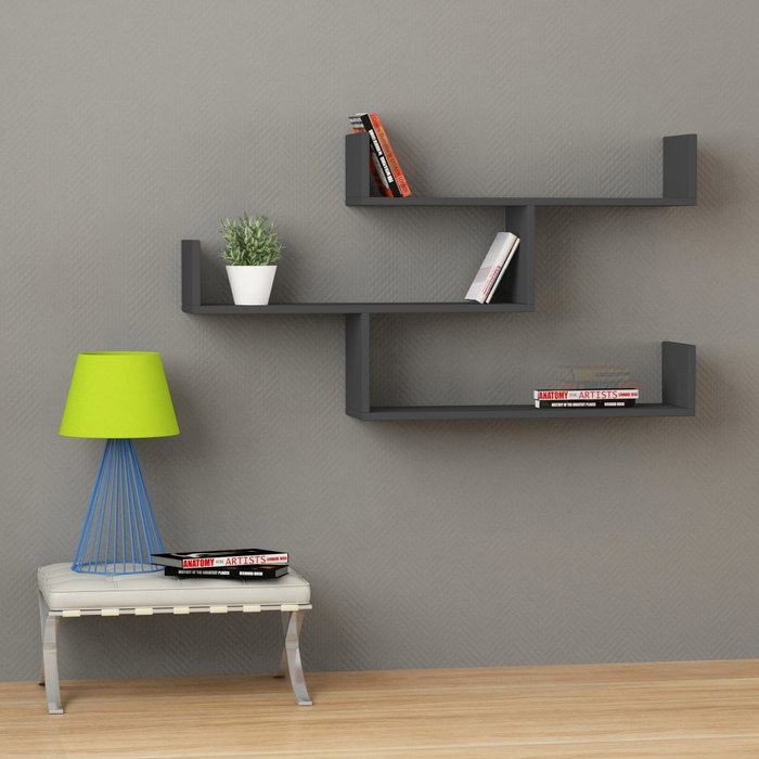Hanah Home Tibet Estantería de Pared Antracita 120cm Ancho x 67cm Alto x 22cm Profundo Hanah Home Tibet Estantería de Pared Antracita 120cm Ancho x 67cm Alto x 22cm Profundo