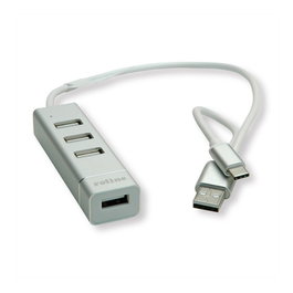 ROLINE Hub USB 2.0 Notebook 14.02.5037, 4 Puertos USB A+C, Aluminio Plata/Blanco, 480 Mbit/s, 24 mm