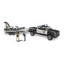 bruder RAM 2500 Polizei Pickup con remolque y bote, 2 figuras, 1:16