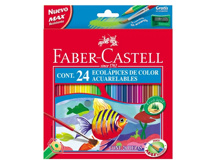 Faber castell Lápices de Colores Acuarelables Caja 24 Unidades Colores Surtidos Ecolápices Hexagonales Mina Protegida Madera Sostenible