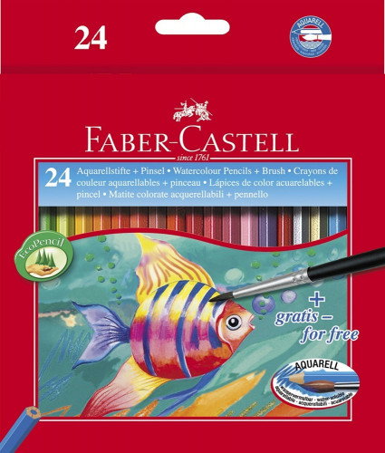 Faber-Castell Lápices de Colores Acuarelables Classic, 24 Unidades con Pincel