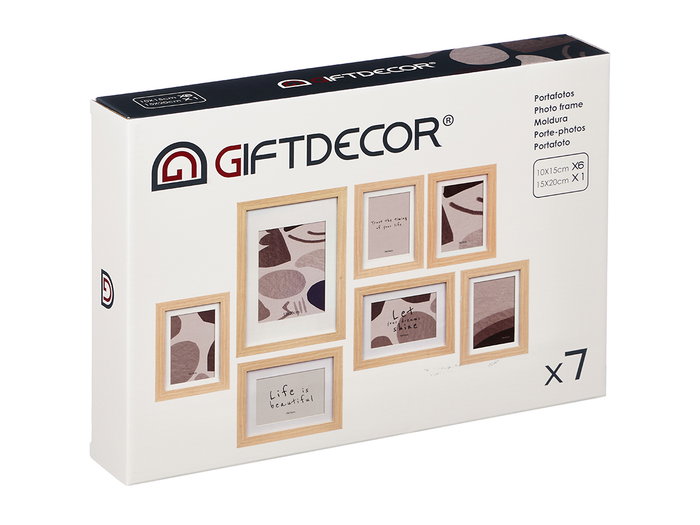 Giftdecor Set 7 Portafotos Mural Madera Eucalipto Natural 35x25x6cm (Set de 6)
