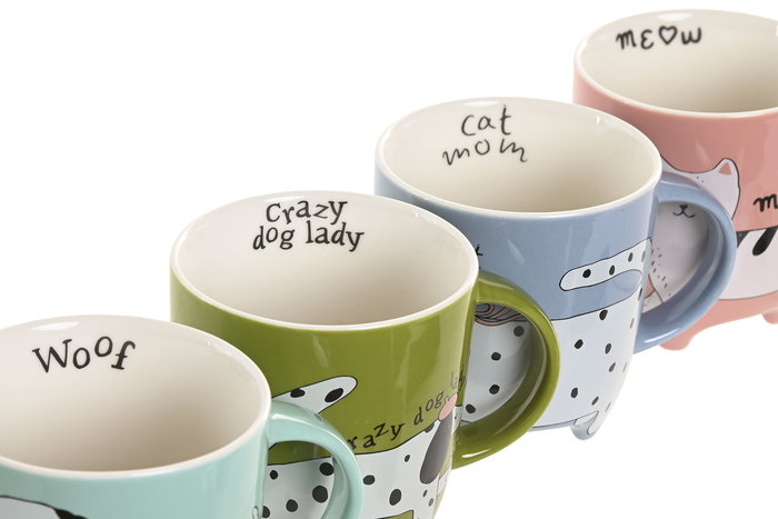 DKD Home Decor Taza de Cerámica Mug Scandi Estilo Nórdico 350 ml (Pack de 12) Colores Surtidos - Apta Microondas y Lavavajillas