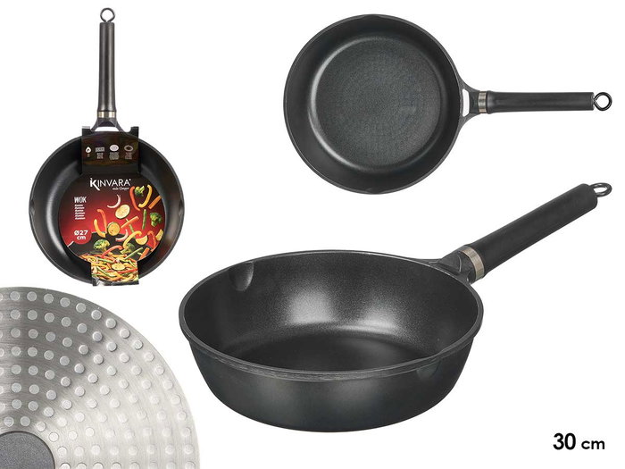 KINVARA Wok de Aluminio 29 cm Negro con Acabado en Mármol para Inducción KINVARA Wok de Aluminio 29 cm Negro con Acabado en Mármol para Inducción