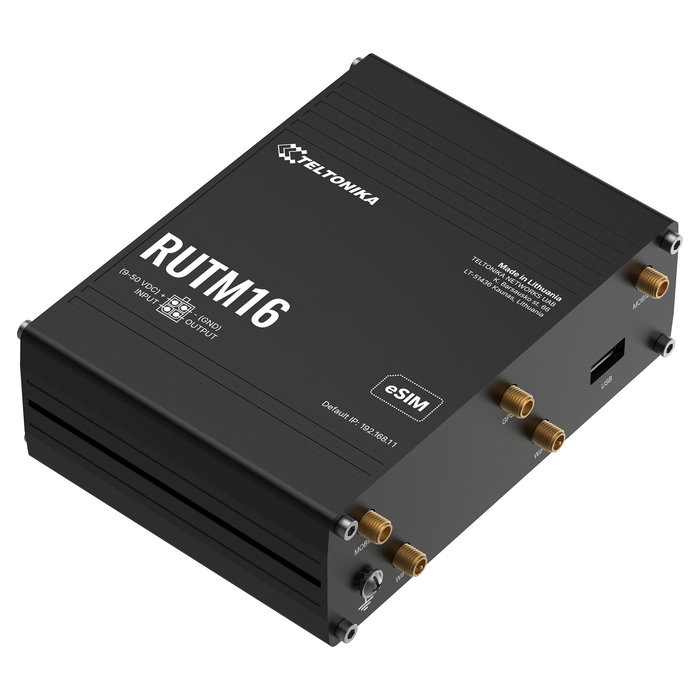 Teltonika RUTM16 Router LTE Global CAT6 con 3 SIM, WiFi 5 Dual-Band, GPS, 5 Puertos LAN Gigabit, Aluminio, Para Instalación en Pared/Carril DIN, Hasta 300 Mbps