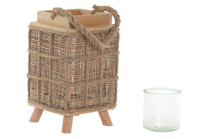 DKD Home Decor Portavelas de Yute y Cristal Natural DKD Home Decor Portavelas de Yute y Cristal Natural