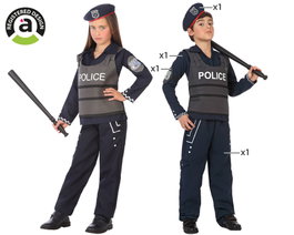 Disfraz de Policía Unisex Infantil 3-4 Años - Completo con Pantalón, Cazadora, Brazalete y Gorro