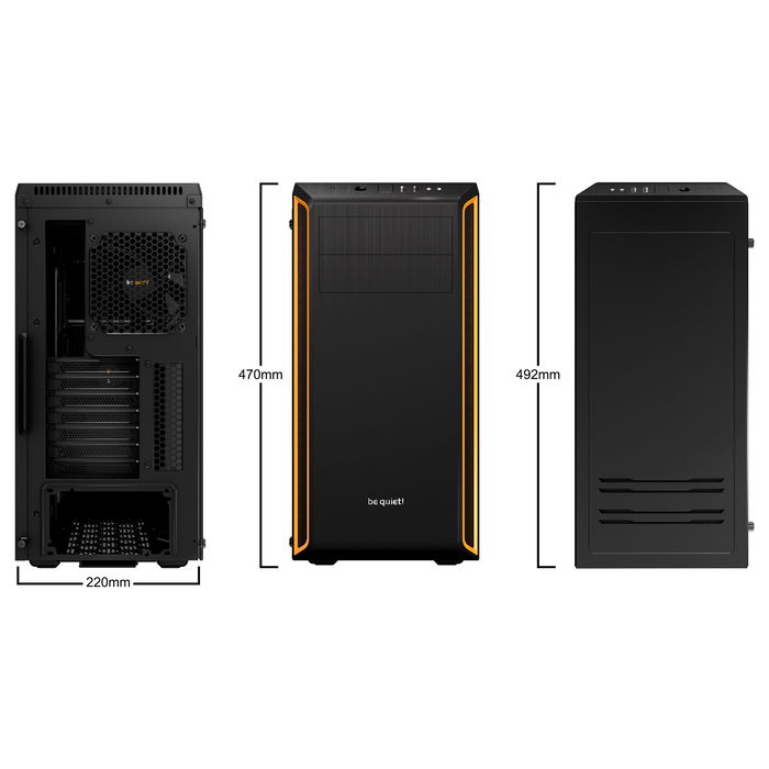 Be Quiet! PURE BASE 600 Mid-Tower PC Case Chasis Torre ATX con Ventana Lateral de Cristal Templado Naranja, USB 3.0, Silencioso