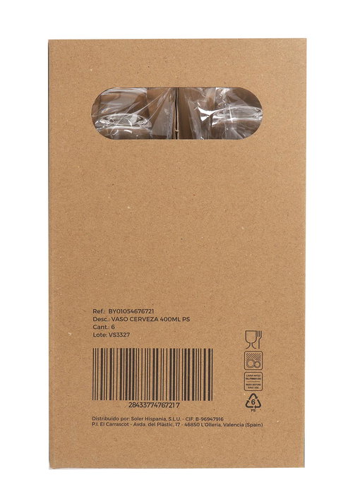 La Mediterranea Vaso Cerveza 400 ml Ps 7 x 13.5 x 7 cm (24 Unidades)