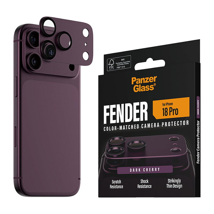 PanzerGlass Fender Camera Lens Protector Dark Cherry para iPhone 18 Pro, Púrpura PanzerGlass Fender Camera Lens Protector Dark Cherry para iPhone 18 Pro, Púrpura