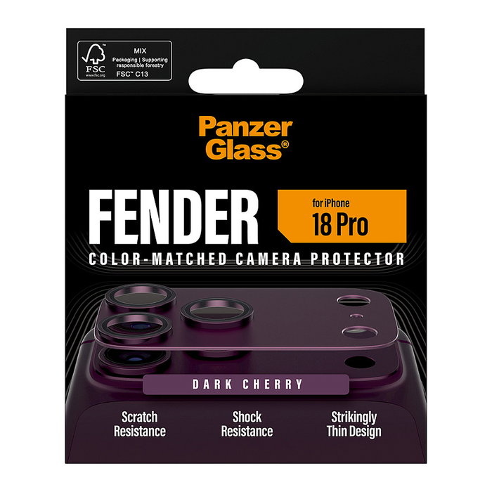 PanzerGlass Fender Camera Lens Protector Dark Cherry para iPhone 18 Pro, Púrpura PanzerGlass Fender Camera Lens Protector Dark Cherry para iPhone 18 Pro, Púrpura