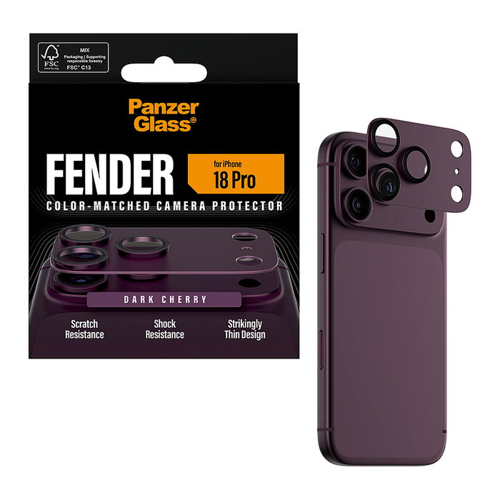 PanzerGlass Fender Camera Lens Protector Dark Cherry para iPhone 18 Pro, Púrpura PanzerGlass Fender Camera Lens Protector Dark Cherry para iPhone 18 Pro, Púrpura