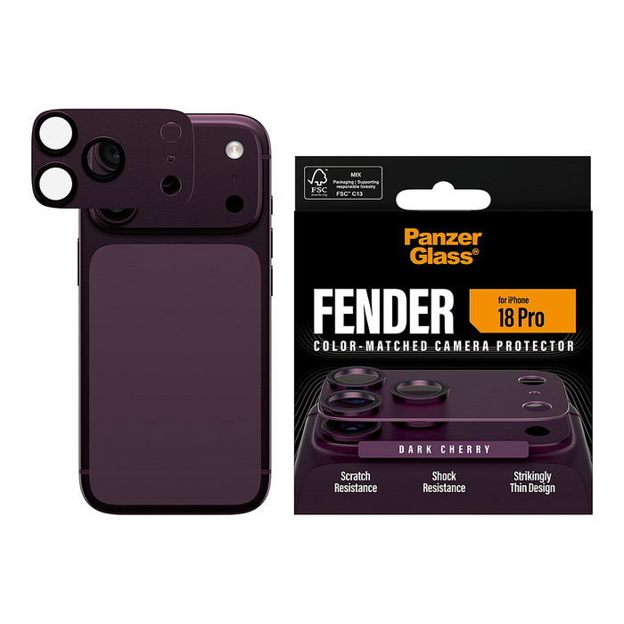 PanzerGlass Fender Camera Lens Protector Dark Cherry para iPhone 18 Pro, Púrpura PanzerGlass Fender Camera Lens Protector Dark Cherry para iPhone 18 Pro, Púrpura