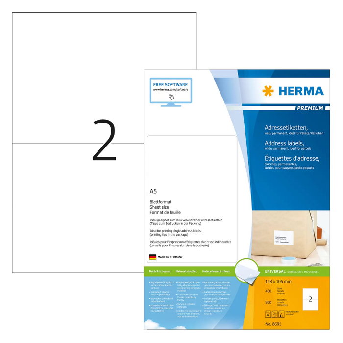 HERMA Etiquetas de dirección Premium A5 Blanco 800 piezas HERMA Etiquetas de dirección Premium A5 Blanco 800 piezas