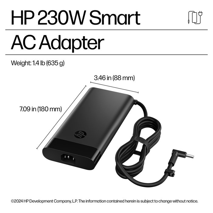 HP Adaptador de Corriente Smart AC 230W 19.5V para Portátiles HP Negocios, 115V Entrada, Negro