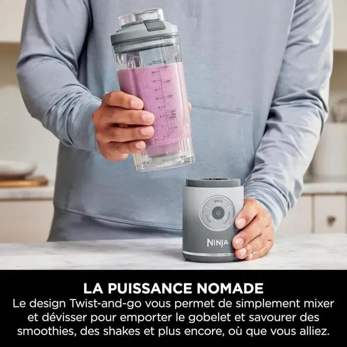 Ninja Licuadora Portátil Blast Max BC251EULD, Recipiente 530 ml, Batería 2h, Sin Cable, Sin BPA, Plateada