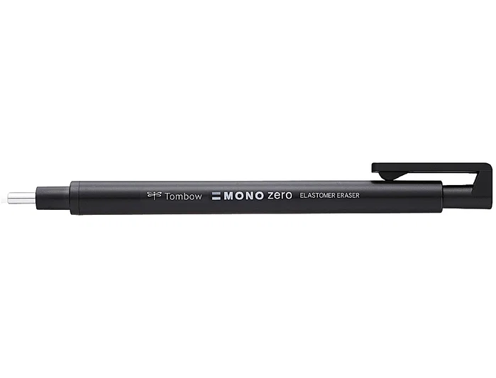 Tombow Mono Zero Portagomas con Clip, Goma Redonda 2,3 mm, Negro