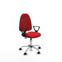 Silla de oficina Algarra con mecanismo Contacto permanente básico tapizada con Similpiel color Rojo. Equipada con Base cromada, Brazos fijos y Ruedas de parqué