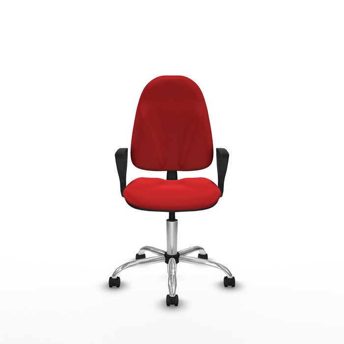 Silla de oficina Algarra con mecanismo Contacto permanente básico tapizada con Similpiel color Rojo. Equipada con Base cromada, Brazos fijos y Ruedas de parqué Silla de oficina Algarra con mecanismo Contacto permanente básico tapizada con Similpiel color Rojo. Equipada con Base cromada, Brazos fijos y Ruedas de parqué