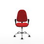 Silla de oficina Algarra con mecanismo Contacto permanente básico tapizada con Similpiel color Rojo. Equipada con Base cromada, Brazos fijos y Ruedas de parqué