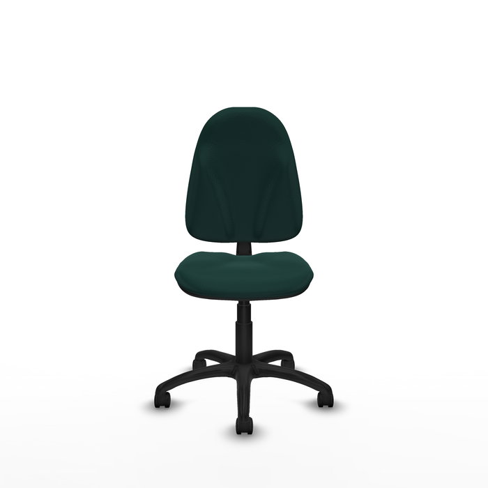 Silla de oficina Algarra con mecanismo Contacto permanente básico tapizada con Similpiel color Verde botella. Equipada con Base poliamida negra, Sin brazos y Ruedas de nailon 50 mm