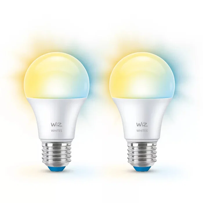 WiZ Bombilla LED Inteligente A60 E27 8W (Equivalente 60W), Blanco Regulable 2700K-6500K, Control por App/Voz, Bluetooth/Wi-Fi, Clase F - Paquete de 2