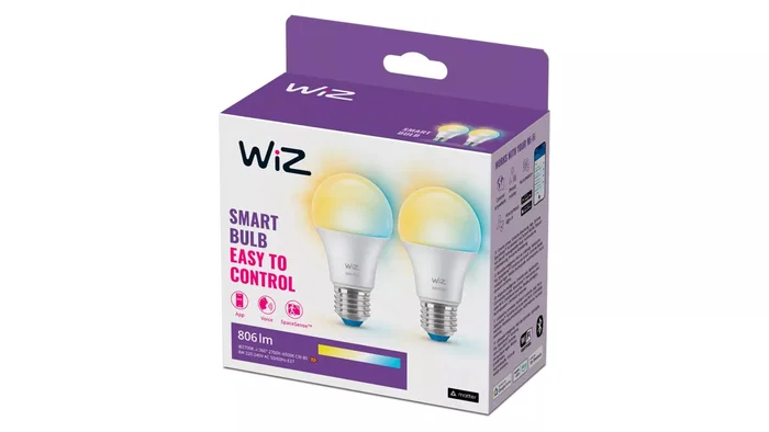 WiZ Bombilla LED Inteligente A60 E27 8W (Equivalente 60W), Blanco Regulable 2700K-6500K, Control por App/Voz, Bluetooth/Wi-Fi, Clase F - Paquete de 2