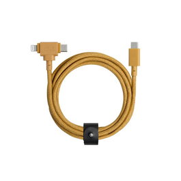 Native Union Belt Cable Duo Cable de Carga Universal USB-C y Lightning 2 en 1 con Correa de Cuero Kraft de 1.5m - C To C/L