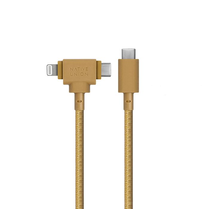 Native Union Belt Cable Duo Cable de Carga Universal USB-C y Lightning 2 en 1 con Correa de Cuero Kraft de 1.5m - C To C/L