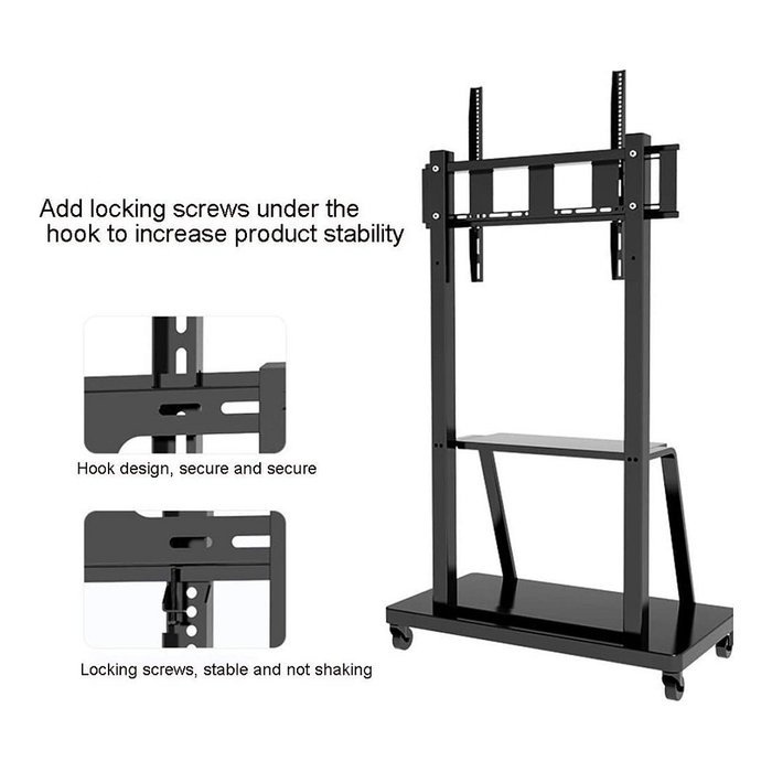 Techly ICA-TR30 Soporte de TV con Ruedas Multifunción, Piso, Hasta 150 kg y Pantallas de 55 pulgadas (139.7 cm) a 100 pulgadas (2.54 m), Color Negro