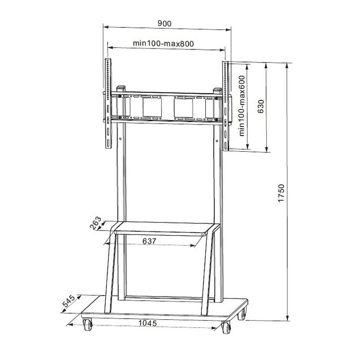 Techly ICA-TR30 Soporte de TV con Ruedas Multifunción, Piso, Hasta 150 kg y Pantallas de 55 pulgadas (139.7 cm) a 100 pulgadas (2.54 m), Color Negro