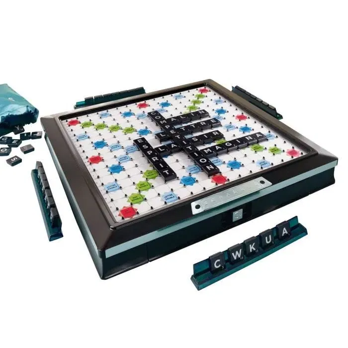 Hasbro Scrabble Deluxe - Juego de mesa con tablero giratorio y sistema de muescas para fichas, edición negro y plateado, para 2-4 jugadores, +10 años