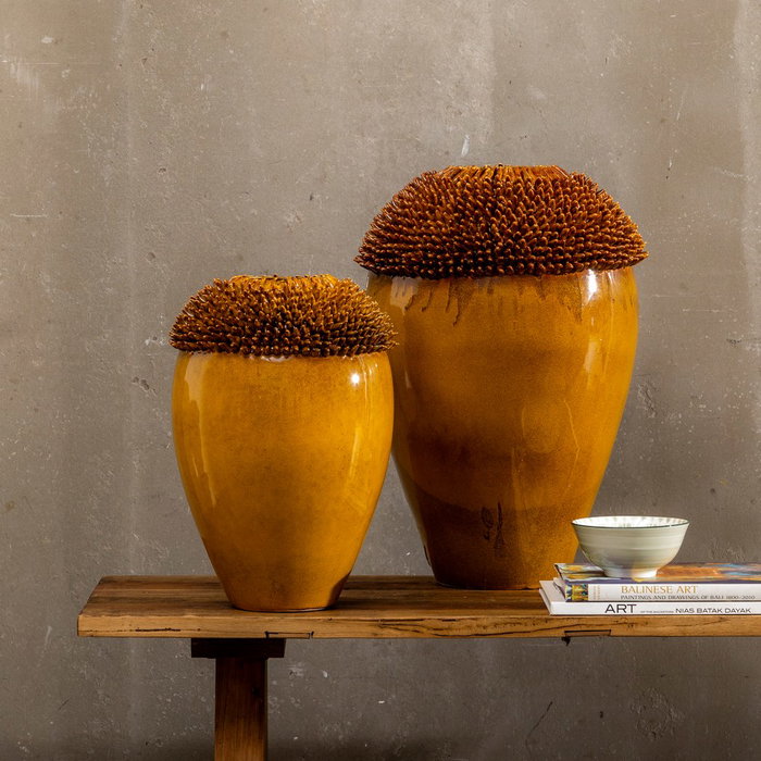 Jarrón Mostaza Cerámica Decoración 39,50 X 39,50 X 60 cm