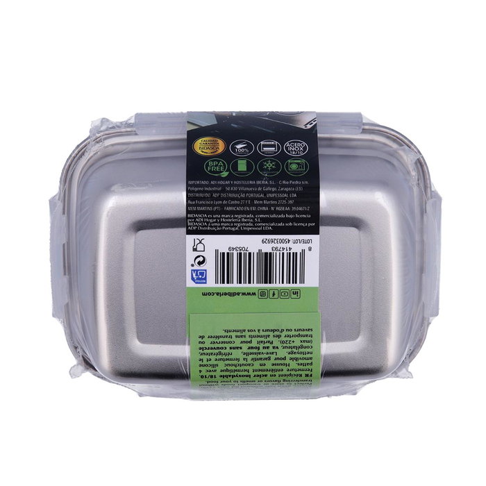 Recipiente Rectang Hermético Acero Inox Theo Bidasoa 17x13x6 cm - 55 cL (24 Unidades)