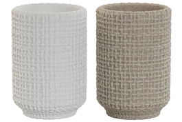 DKD Home Decor Vaso Beige Blanco Resina 7 x 10.5 x 7 cm (6 Unidades) Apto para Lavavajillas